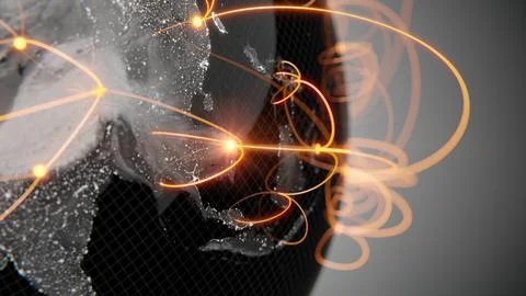 Globalization and communication concept. Earth and luminous rays. 3d renderin Stock Illustration