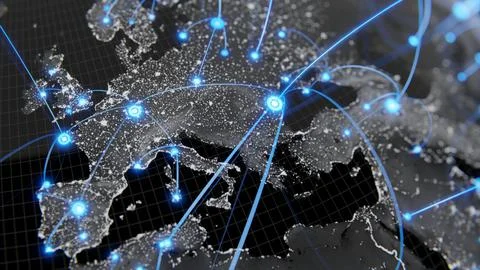 Globalization and communication concept. Earth and luminous rays. 3d renderin Stock Illustration