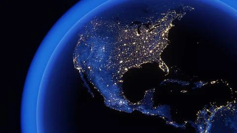 Globalization and communication concept. Earth and luminous rays. 3d renderin 스톡 일러스트