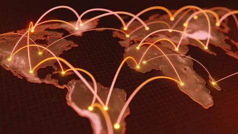 Globalization and communication concept. Earth and luminous rays. 3d renderin Illustrazione stock