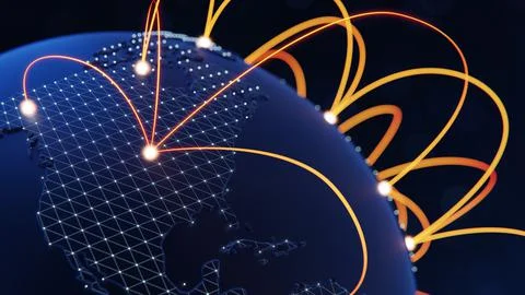 Globalization and communication concept. Earth and luminous rays. 3d renderin Stock Illustration