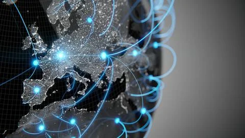 Globalization and communication concept. Earth and luminous rays. 3d renderin Stock Illustration