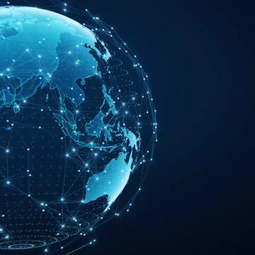 Globalization and communication concept. Earth and luminous rays. 3d renderin 스톡 일러스트
