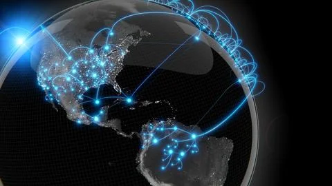 Globalization and communication concept. Earth and luminous rays. 3d renderin Stock Illustration