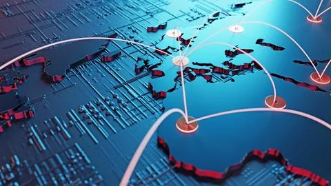 Globalization and communication concept. Earth and luminous rays. 3d renderin Stock Illustration