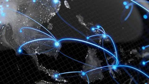 Globalization and communication concept. Earth and luminous rays. 3d renderin Stock Illustration
