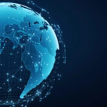 Globalization and communication concept. Earth and luminous rays. 3d renderin Stock Illustration