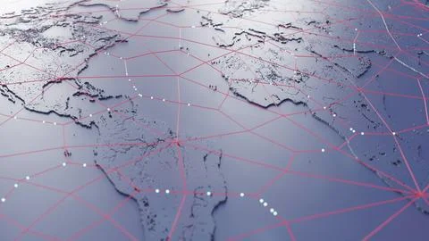 Globalization and communication concept. Earth and luminous rays. 3d renderin Stock Illustration