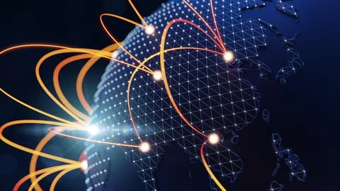 Globalization and communication concept. Earth and luminous rays. 3d renderin 스톡 일러스트