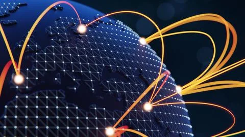 Globalization and communication concept. Earth and luminous rays. 3d renderin Stock Illustration