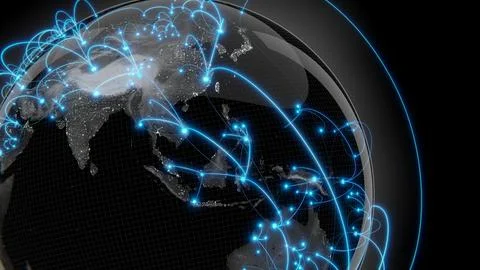 Globalization and communication concept. Earth and luminous rays. 3d renderin Stock Illustration