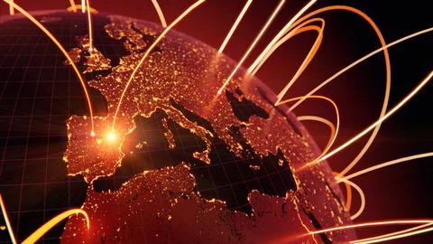 Globalization and communication concept. Earth and luminous rays. 3d renderin Stock Illustration