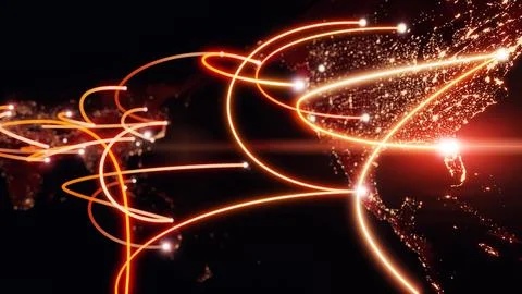 Globalization and communication concept. Earth and luminous rays. 3d renderin Stock Illustration