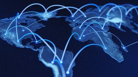 Globalization and communication concept. Earth and luminous rays. 3d rende... Stock Photos