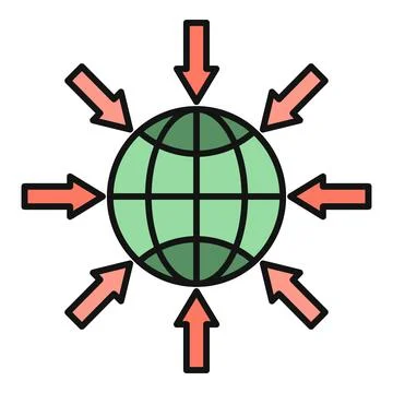 Globalization concept with arrows pointing to world globe Stock Illustration