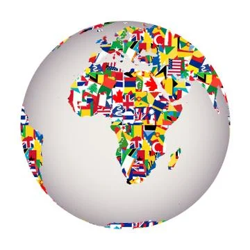 Globalization concept with Earth globe and all flags Stock Illustration