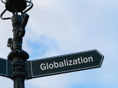 Globalization directional sign on guidepost Stock Photos