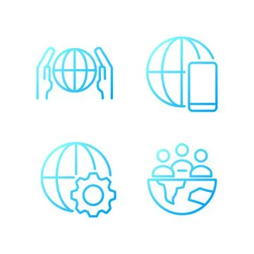 Globalization process pixel perfect gradient linear vector icons set イラスト素材