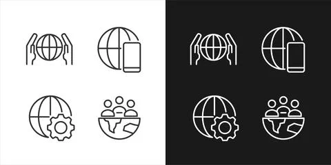 Globalization process pixel perfect linear icons set for dark, light mode イラスト素材
