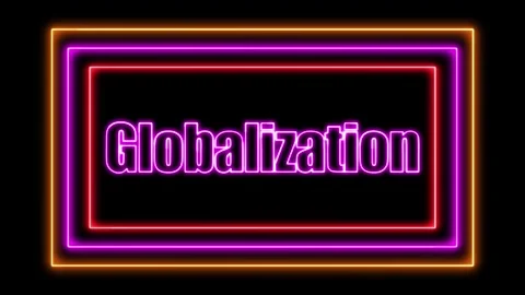 'Globalization' Text Animation with Neon Glow &amp; Glowing Squares. Stock Footage 282577049