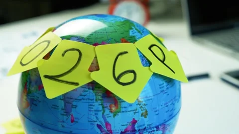 Globe with 2026 Sticky Notes on Office Desk Stock Footage 321223554