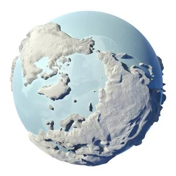 Globe 3D Winter earth isolated on white background. 3d render. North Pole.... Stock Photos