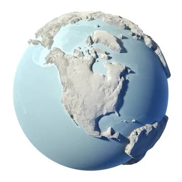Globe 3D Winter earth isolated on white background. 3d render. Continent N... Stock Photos