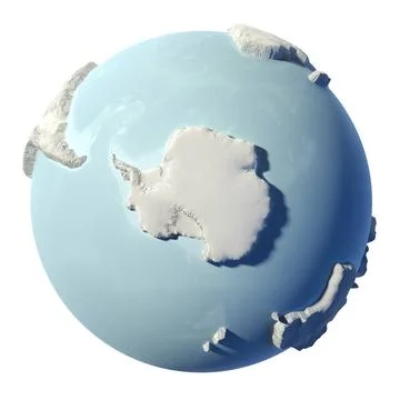 Globe 3D Winter earth isolated on white background. 3d render. South Pole.... Stock Photos