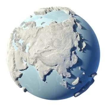 Globe 3D Winter earth isolated on white background. 3d render. Continent A... Stock Photos