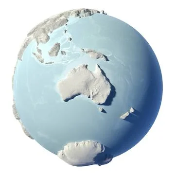 Globe 3D Winter earth isolated on white background. 3d render. Continent A... Stock Photos