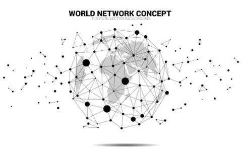 Globe 3D World map wireframe dot connect line polygon. Stock Illustration