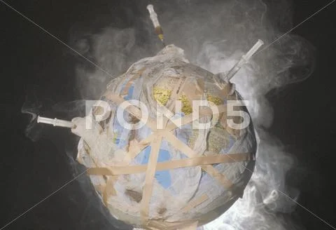 Globe air pollution protection fuming symbol for Stock Photos