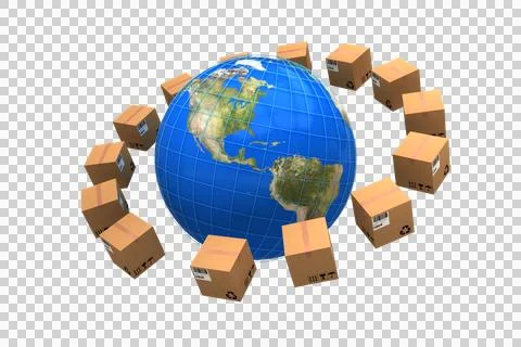 Globe amidst cardboard boxes 스톡 일러스트