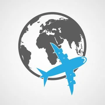 Globe and airplane icon. Vector illustration. Illustrazione stock