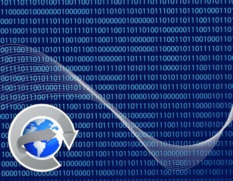 Globe and binary background waves 스톡 일러스트