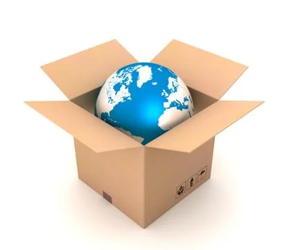 Globe and cardboard box Stock Illustration