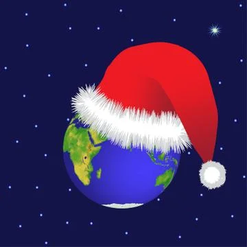 Globe and Christmas hat Stock Illustration
