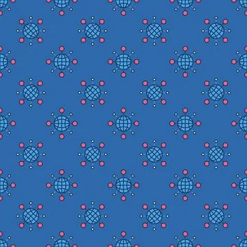 Globe and Circles Around vector colored seamless pattern Stock Illustration