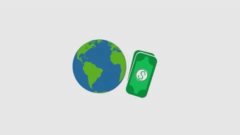 Globe and dollar icon motion graphics animation with alpha channel, transpare Video stock 206757208