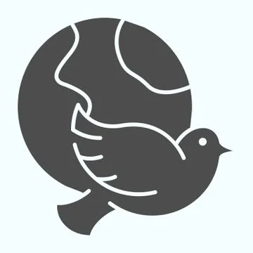 Globe and Dove solid icon. Flying bird on planet shape vector illustration 库存插图