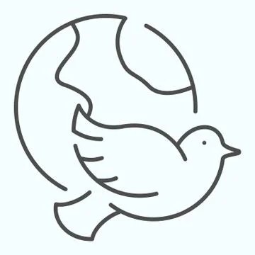 Globe and Dove thin line icon. Flying bird on planet shape vector illustration Stock Illustration