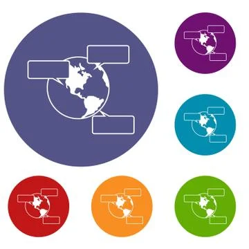 Globe and empty speech bubbles icons set Illustrazione stock