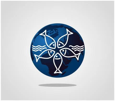 The globe and the figures of fish inscribed in it arranged in a circle. Logo Stock Illustration
