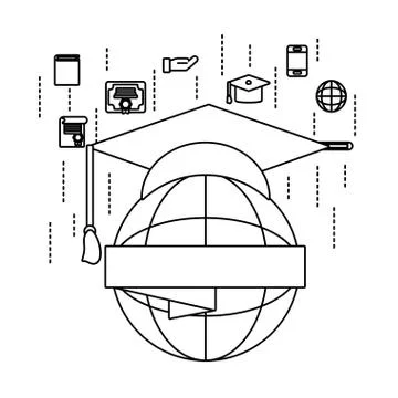 Globe and graduation cap Illustrazione stock