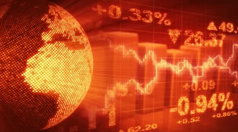 Globe and graphs orange stock market loopable background Stock Footage 11290137