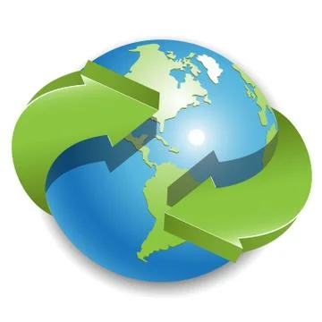 Globe and green arrows Stock Illustration
