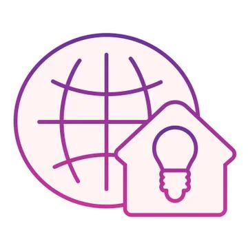 Globe and house flat icon. Freelance concept violet icons in trendy flat style Stock Illustration
