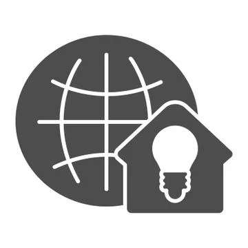 Globe and house solid icon. Freelance concept vector illustration isolated on Stock Illustration