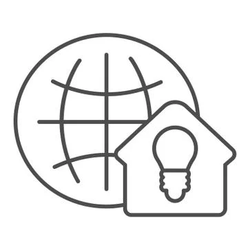 Globe and house thin line icon. Freelance concept vector illustration isolated Stock Illustration