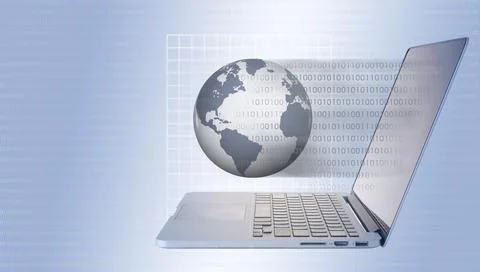 Globe and laptop with binary code 库存照片